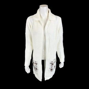 Truth + Style Knit Cardigan with Woven Patch Pockets Off-White X-Small Size